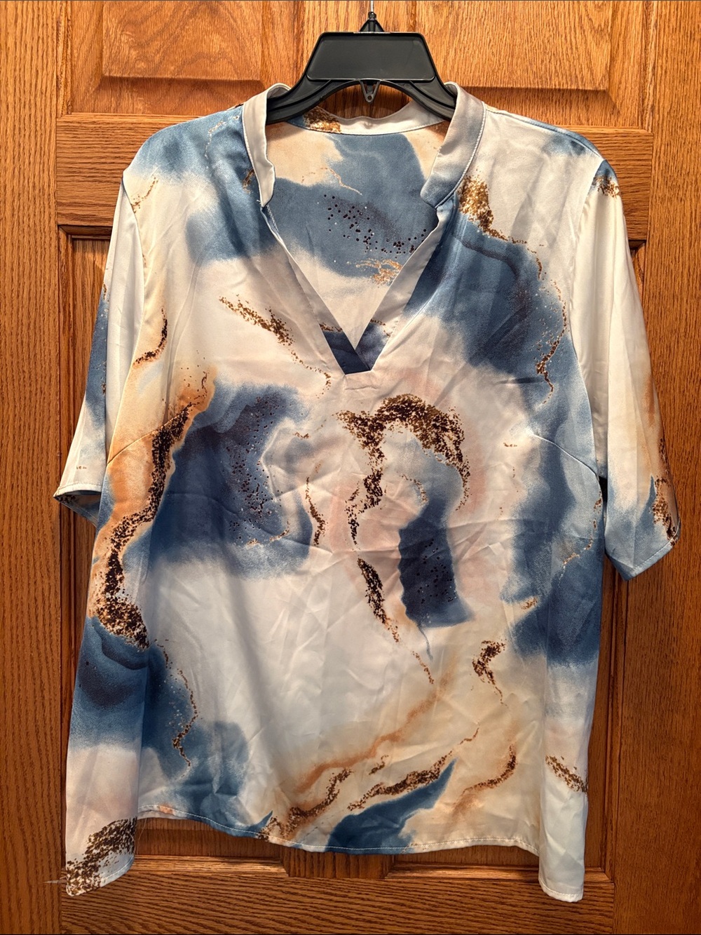 SHEIN Curve 1XL Beige Blue Floral Top